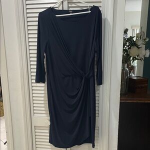 Premise Navy Long-Sleeve Knot-Detail Sheath Dress